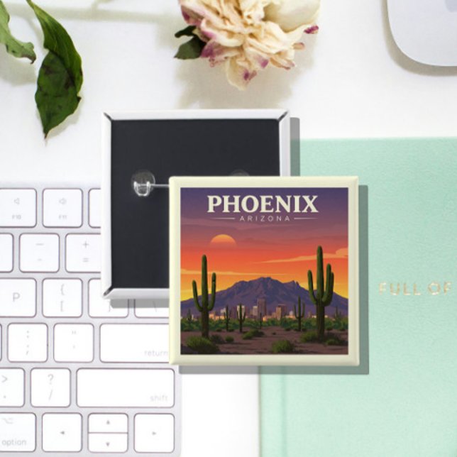 Badge Carré 5 Cm Vintage Phoenix Arizona (Créateur téléchargé)