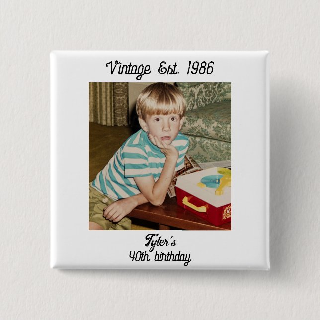 Badge Carré 5 Cm Vintage Photo Birthday Personalized (Devant)