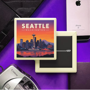 Badge Carré 5 Cm Vintage Seattle Washington