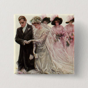 Badge Carré 5 Cm Vintage Victorian Wedding Ceremony Bride and Groom