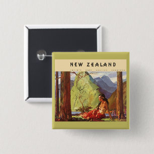 Badge Carré 5 Cm Vintage voyage, Nouvelle-Zélande Paysage Femme aut