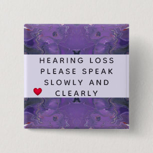 Badge Carré 5 Cm Violet Abstract Heart Hearing Loss 2 Inch