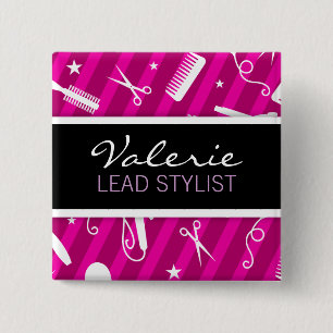 Badge Carré 5 Cm Violet Hair Salon Nom Insigne