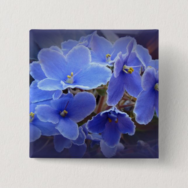 Badge Carré 5 Cm Violettes africaines bleues (Devant)