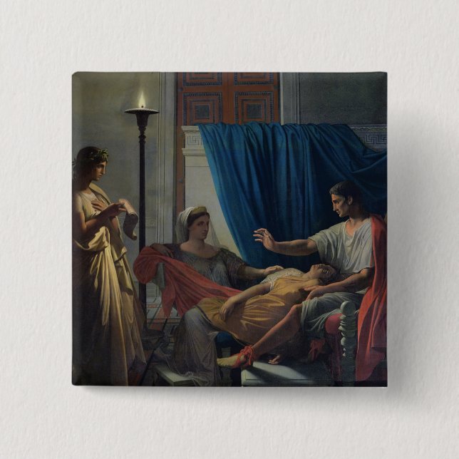 Badge Carré 5 Cm Virgil lisant l'Aeneid (Devant)