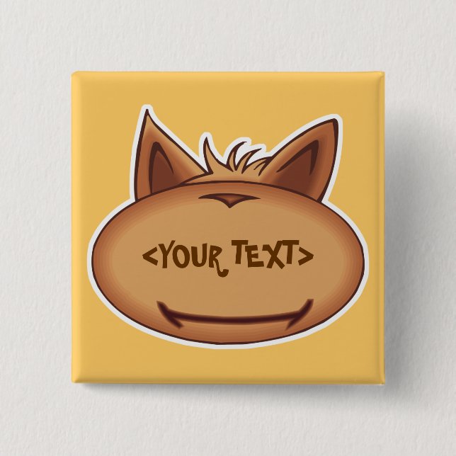 Badge Carré 5 Cm Visage de chat drôle, <YOUR TEXT> (Devant)