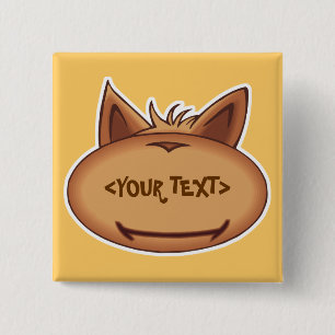 Badge Carré 5 Cm Visage de chat drôle, <YOUR TEXT>