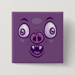 Badge Carré 5 Cm Visage de Chauve-Souris Vampire de Dessin Animé Fa