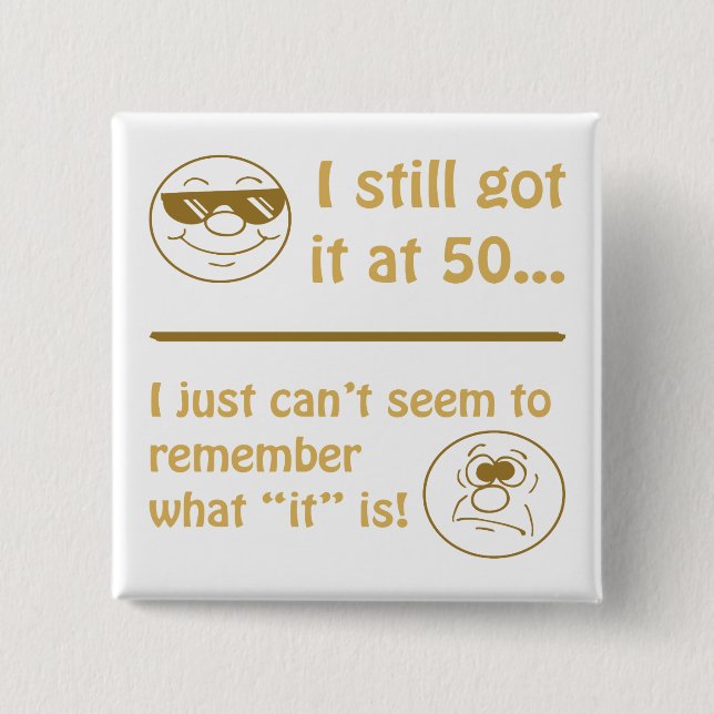 Badge Carré 5 Cm Visages amusants 50e anniversaire Gag Cadeaux (Devant)