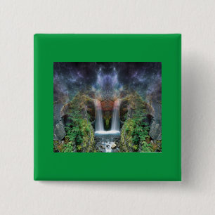 Badge Carré 5 Cm Visages cachés dans les cascades d'Imaginaire