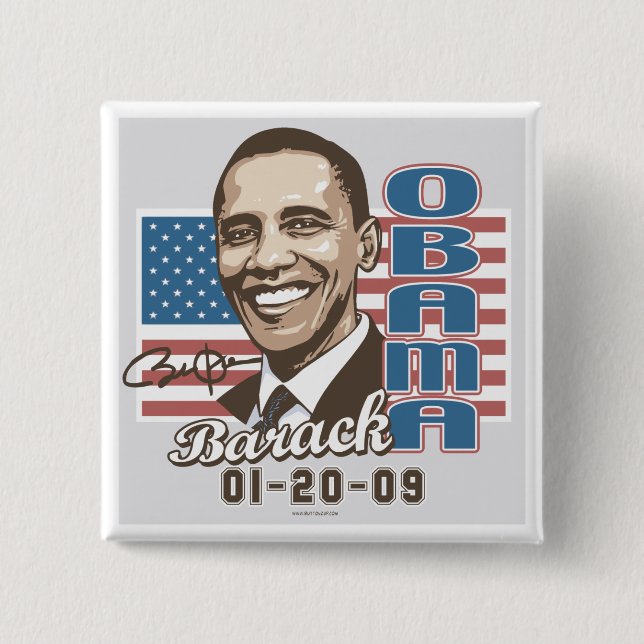 Badge Carré 5 Cm Vitesse de drapeau de l'inauguration 2009 d'Obama (Devant)
