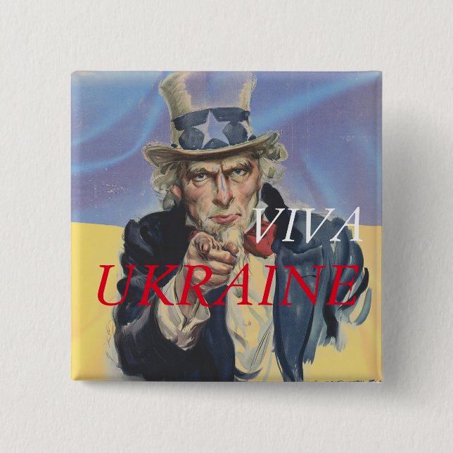 BADGE CARRÉ 5 CM VIVE L'UKRAINE  BOUTON (Devant)