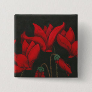 Badge Carré 5 Cm Vivid red cyclamen on a dark background