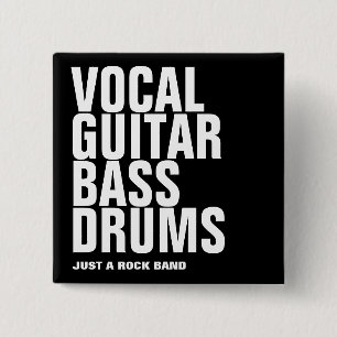 Badge Carré 5 Cm vocale, guitare, basse, batterie... rock