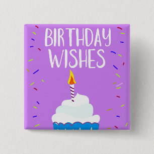 Badge Carré 5 Cm Vœux d'anniversaire (avec gâteau de célébration)