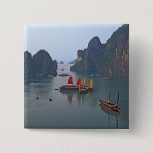 Badge Carré 5 Cm Voiliers dans la baie d'Halong - Vietnam, Asie