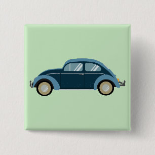 Badge Carré 5 Cm voiture cool bleu rétro avec des menottes