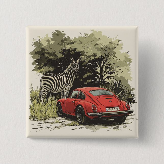 Badge Carré 5 Cm Voiture dans la nature (Devant)