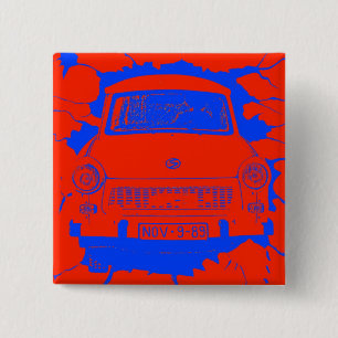 Badge Carré 5 Cm Voiture de Trabant et mur de Berlin Rouge/bleu
