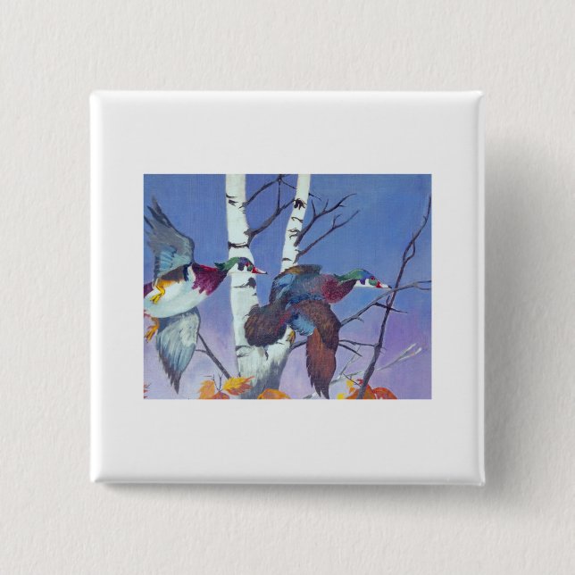 Badge Carré 5 Cm Vol de canard de bois de Fancy (Devant)