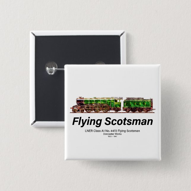 Badge Carré 5 Cm Volant Scotsman Steam Train Anglais Locomotive (Devant & derrière)