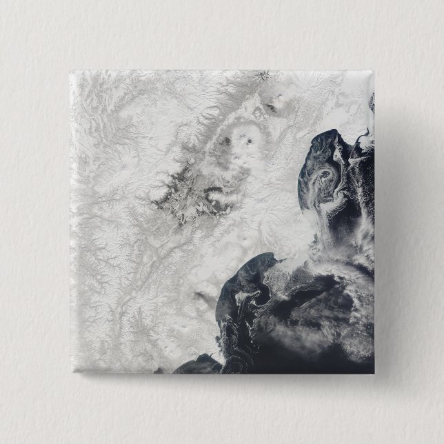 Badge Carré 5 Cm Volcans dans la péninsule centrale du Kamchatka (Devant)