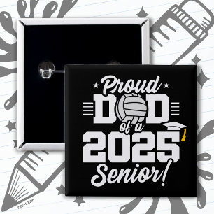 Badge Carré 5 Cm Volleyball Senior Class 2025 Graduation Fier Papa