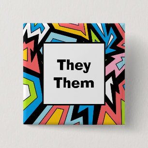 Badge Carré 5 Cm VOS PRONONOUNS Queer Pride Art Abstrait moderne