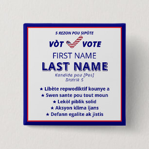 Badge Carré 5 Cm VÓT VOTE Campagne bilingue en créole haïtien 2026