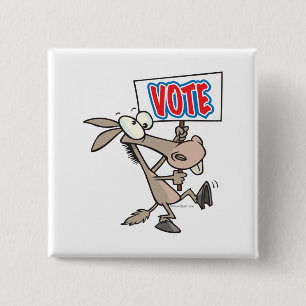Badge Carré 5 Cm vote amusant démocrate âne dessin animé