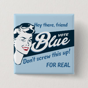 Badge Carré 5 Cm Vote bleu   Funny rétro   Rectangle