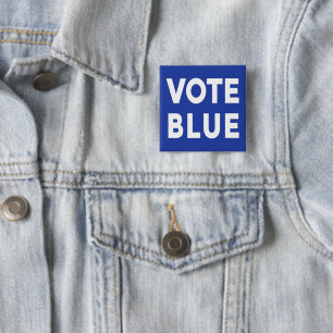 Badge Carré 5 Cm Vote Bleu gras blanc texte sur bleu politique