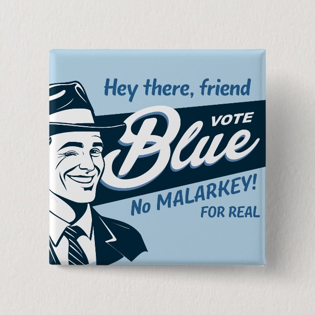 Badge Carré 5 Cm Vote bleu | Retro Funny Guy | Rectangle (Devant)