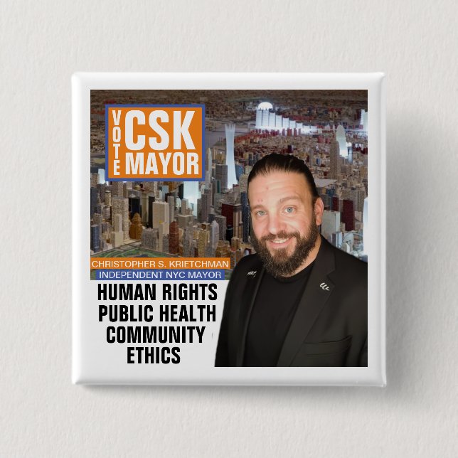 Badge Carré 5 Cm Vote CSK NYC Maire 2021 (Devant)