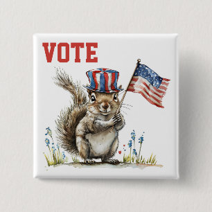 Badge Carré 5 Cm Vote d'écureuil patriotique