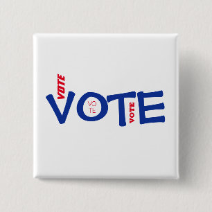 Badge Carré 5 Cm Vote Élection politique générale Rouge Blanc Bleu
