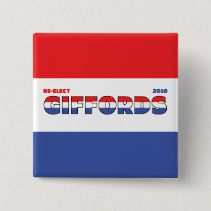 Badge Carré 5 Cm Vote Giffords 2010 élections blanc et bleu rouges