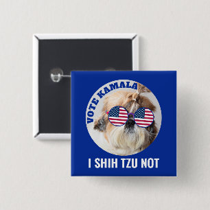 Badge Carré 5 Cm Vote Kamala USA flag Shih Tzu Pas mignon chien