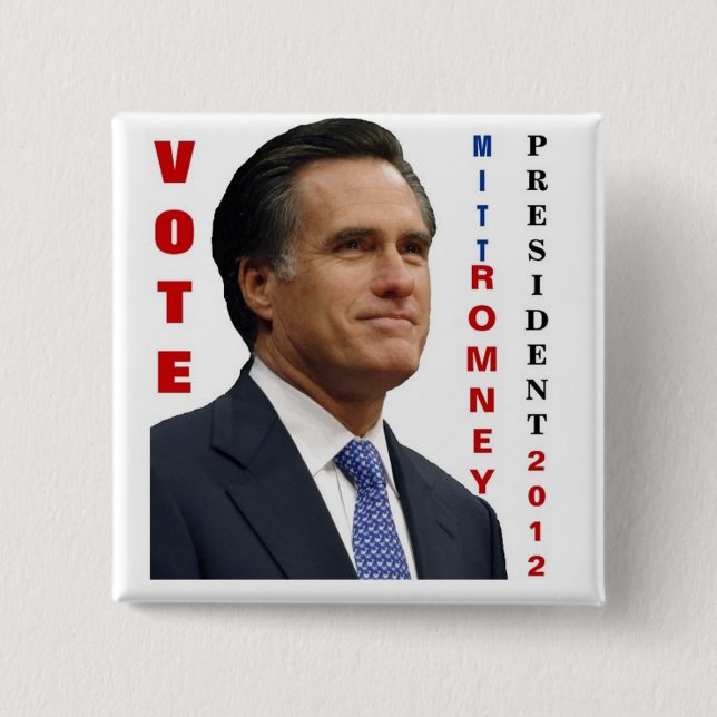Badge Carré 5 Cm Vote Mitt Romney 2012 Pinback Button (Devant)