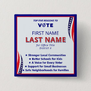 Badge Carré 5 Cm Vote Nom du candidat 2026 Simple American Platform