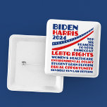 Badge Carré 5 Cm Vote pour la plateforme électorale Biden Harris 20<br><div class="desc">Votez pour Joe Biden et Kamala Harris pour le président et vice-président de l'élection présidentielle de 2024 pour soutenir le programme du parti démocratique. Ce bouton politique présente une liste de six raisons : les droits LGBTQ, la santé des femmes, la politique de l'environnement, la réforme des prêts étudiants, l'égalité...</div>