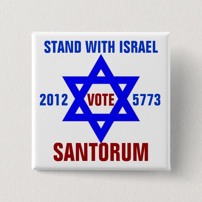 Badge Carré 5 Cm Vote Santorum de l'Israël de soutien (Devant)
