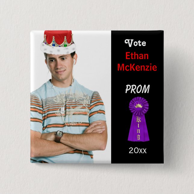Badge Carré 5 Cm Votez-moi pour Prom King (Purple) (Devant)