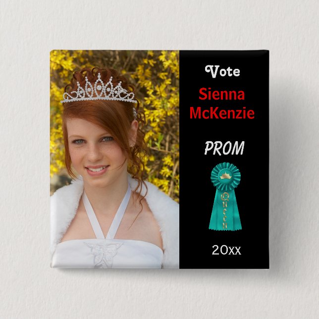 Badge Carré 5 Cm Votez-moi pour Prom Queen (Aqua) (Devant)