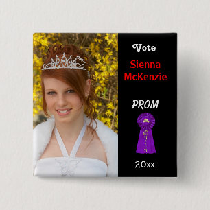 Badge Carré 5 Cm Votez-moi pour Prom Queen (Purple)