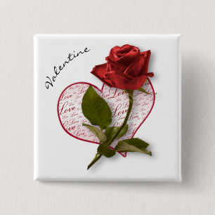 Badge Carré 5 Cm Votre nom   Rose rouge & Stem photo florale