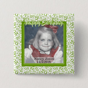 Badge Carré 5 Cm Votre Photo 20 Motif de Nombre Aléatoire Vert/Blan