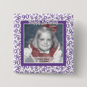 Badge Carré 5 Cm Votre Photo 90 Motif de Nombre Aléatoire Violet/Bl