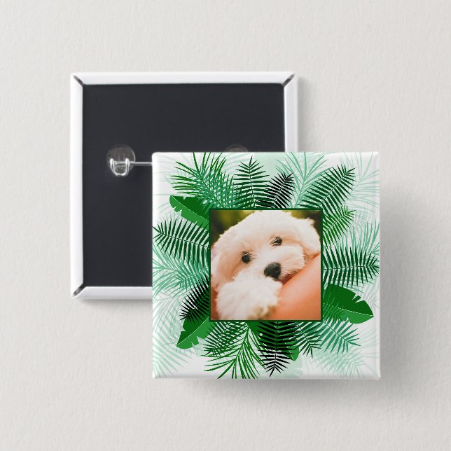 Badge Carré 5 Cm Votre photo dans un cadre en feuille de palme bout (Devant & derrière)