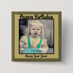 Badge Carré 5 Cm Votre photo : Lignes géométriques diagonales Noir